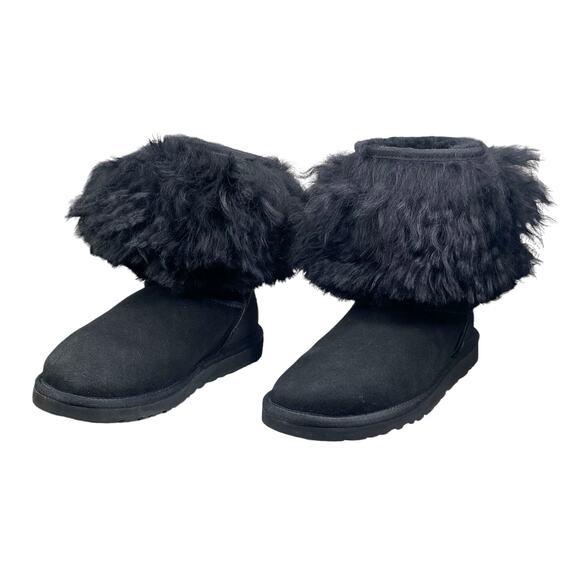 UGG Women’s Lida Mongolian Black Shearling Cuffed Fur Classic Boots Size US 6 - Picture 6 of 10